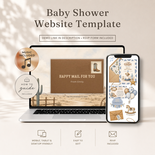 Little Cowboy Baby Shower Website Invitation with RSVP L141