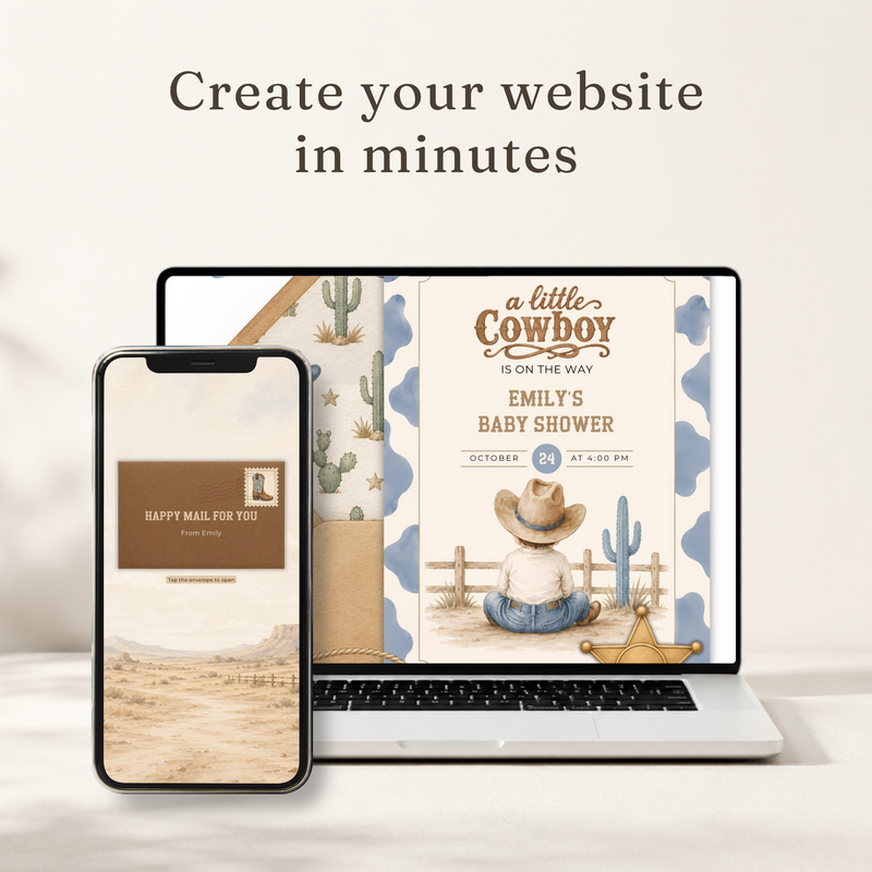 Little Cowboy Baby Shower Website Invitation with RSVP L141