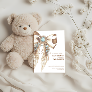 Baby Shower Invitation - Western Bow Boho Cowgirl Cowboy Feathers BS77