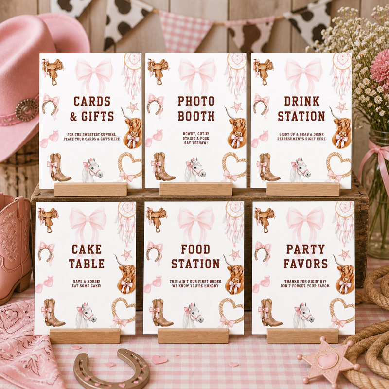 Cowgirl Birthday Party Signs Bundle - Western Rodeo Table Decor Set L75