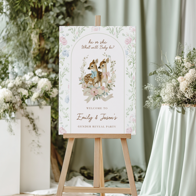 Deer Woodland Gender Reveal Welcome Sign BS261