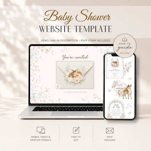 Oh Deer Girl Baby Shower Website Invitation with RSVP BS253