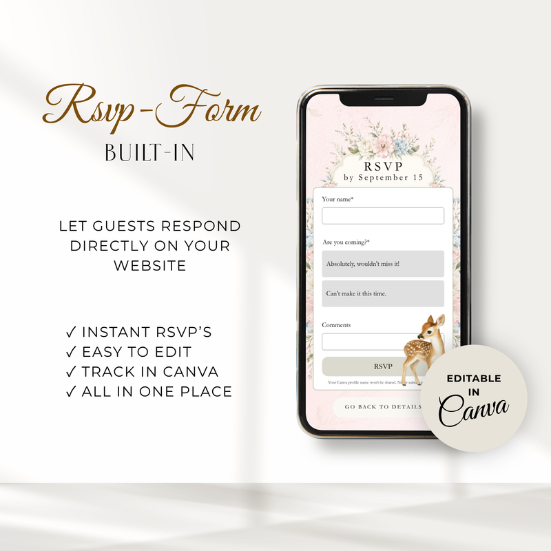 Oh Deer Girl Baby Shower Website Invitation with RSVP BS253