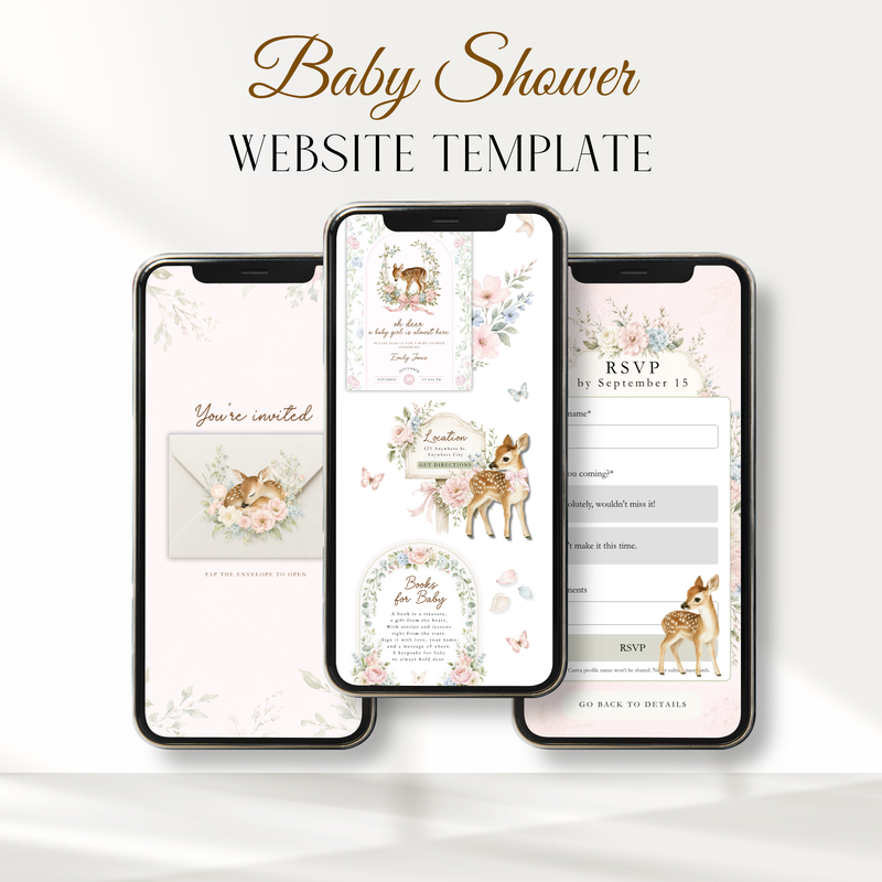 Oh Deer Girl Baby Shower Website Invitation with RSVP BS253