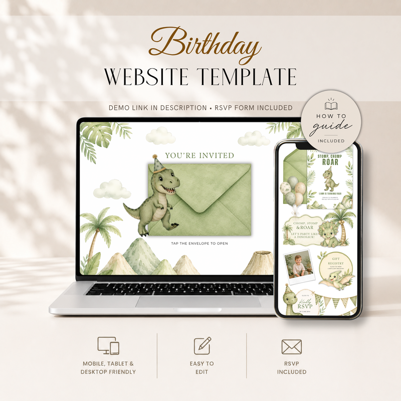 Dinosaur Birthday Invitation Website with RSVP L146