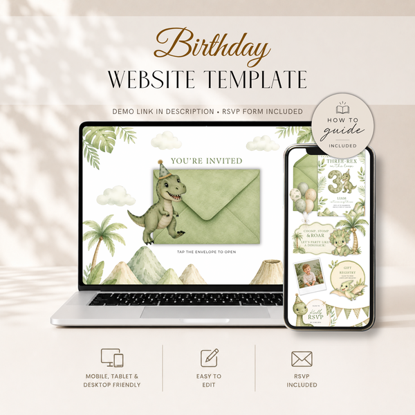 Three-Rex Dinosaur Birthday Invitation Website with RSVP L145