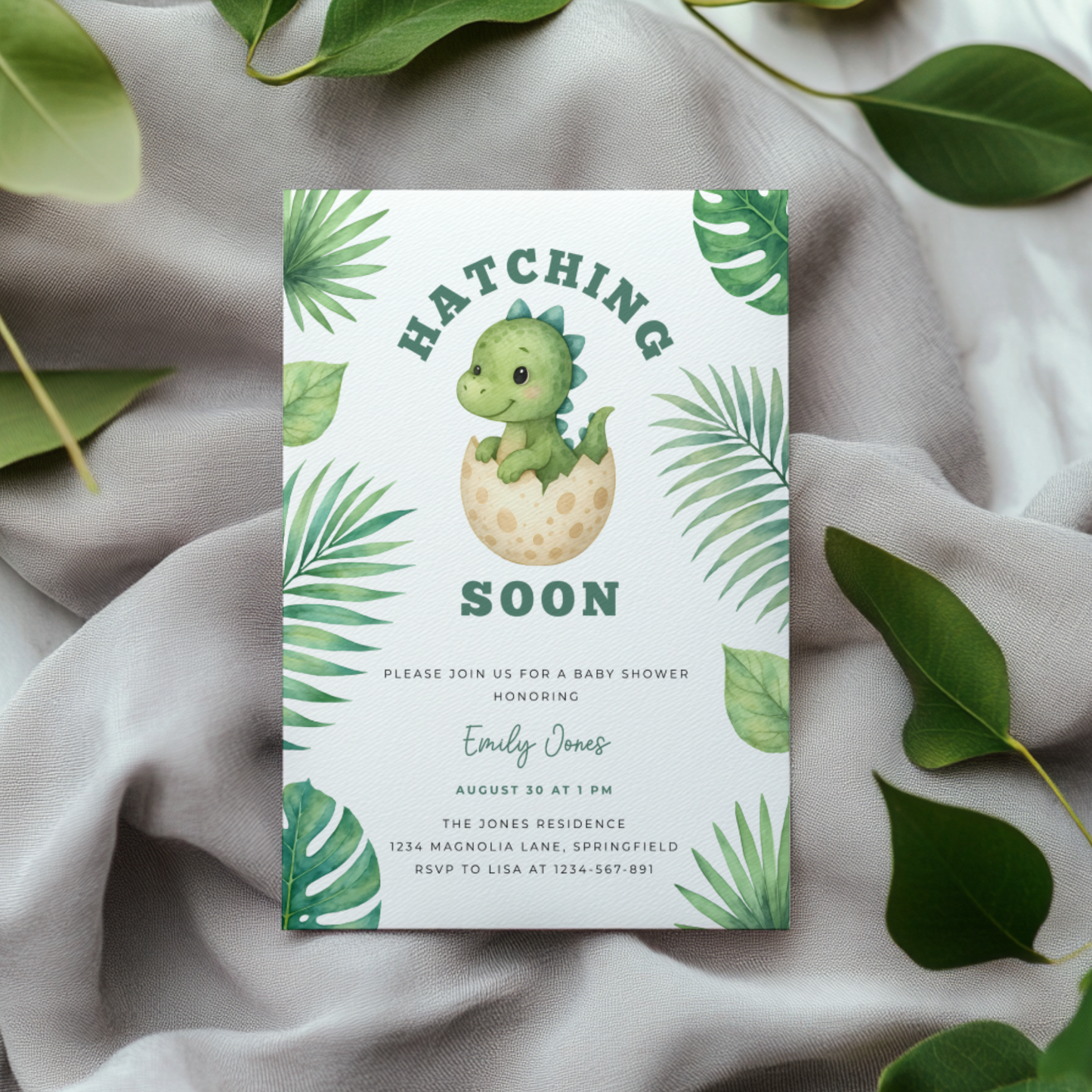 Baby Shower Invitation - Hatching Soon Dinosaur Theme BS216