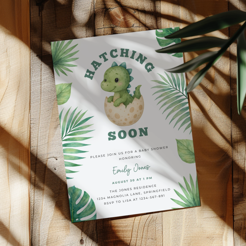 Baby Shower Invitation - Hatching Soon Dinosaur Theme BS216