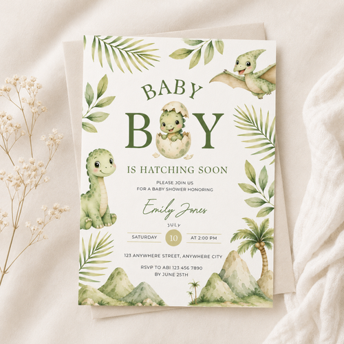 Hatching Soon Dino Baby Shower Invitation BS310