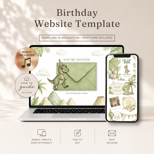 Dinosaur Birthday Invitation Website with RSVP L146