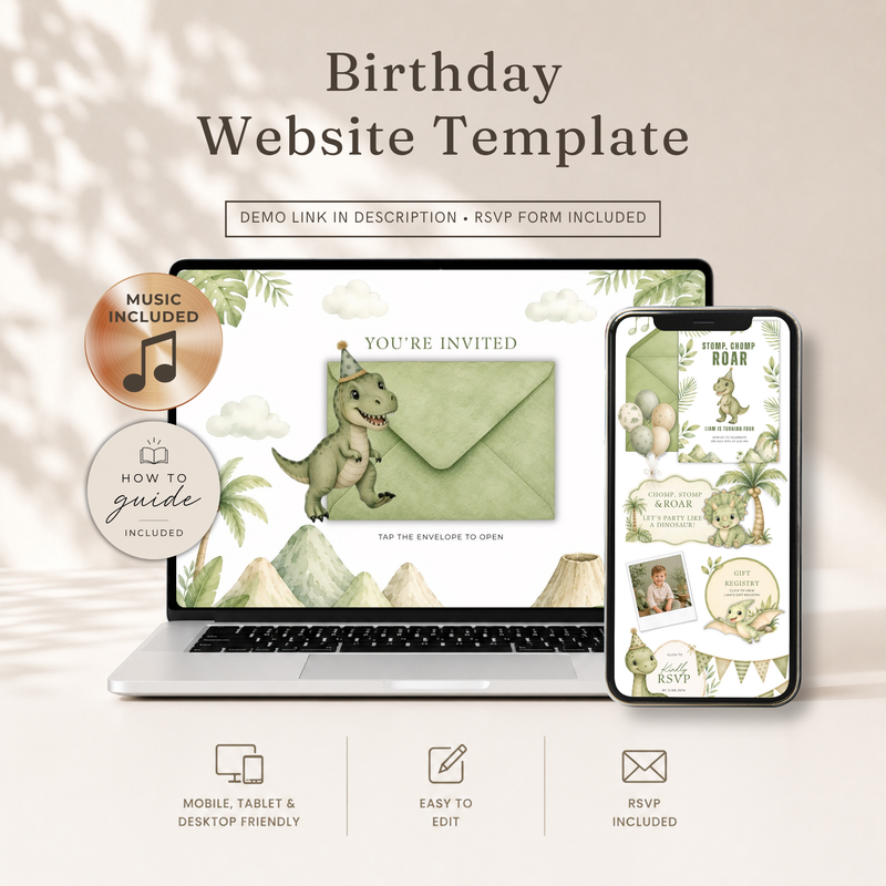 Dinosaur Birthday Invitation Website with RSVP L146