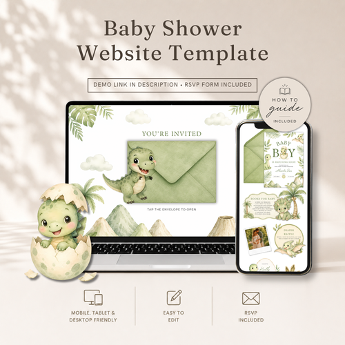Dinosaur Baby Shower Website Invitation with RSVP BS310