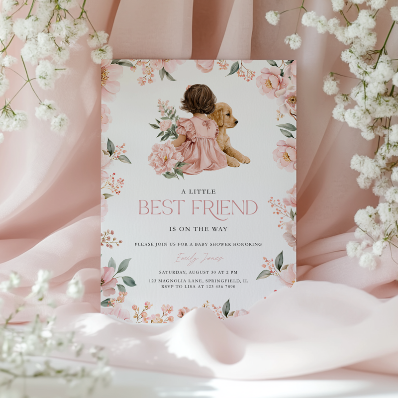 Golden Retriever Dog Baby Shower Invitation for Girl BS291