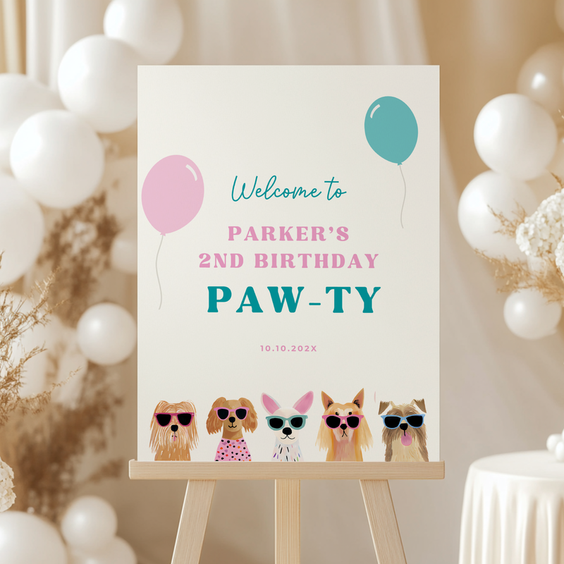Puppy Party / Two Let The Dogs Out Birthday Welcome Sign L35