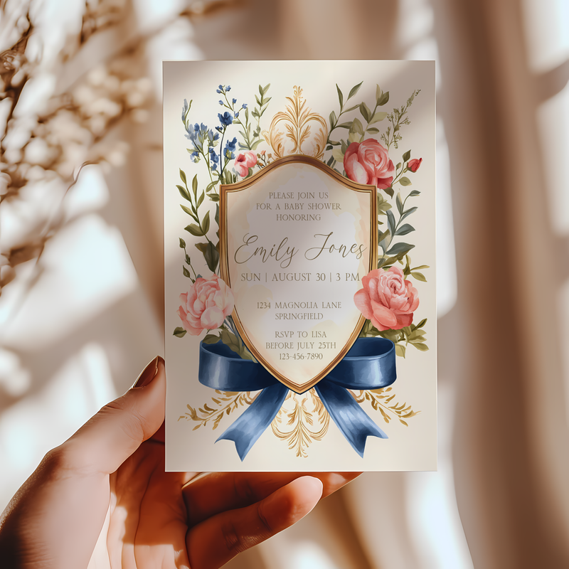 Baby Shower Invitation - Elegant Storybook Royal Garden Party Crest BS133