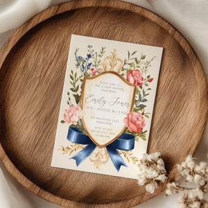 Baby Shower Invitation - Elegant Storybook Royal Garden Party Crest BS133