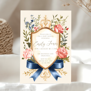 Baby Shower Invitation - Elegant Storybook Royal Garden Party Crest BS133