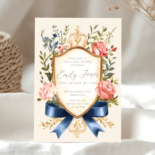 Baby Shower Invitation - Elegant Storybook Royal Garden Party Crest BS133