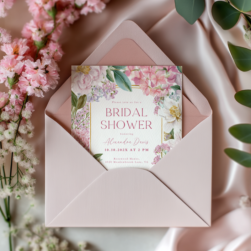 Elegant Pink Floral Bridal Shower Invitation L88