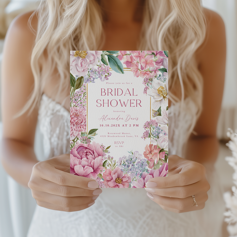 Elegant Pink Floral Bridal Shower Invitation L88