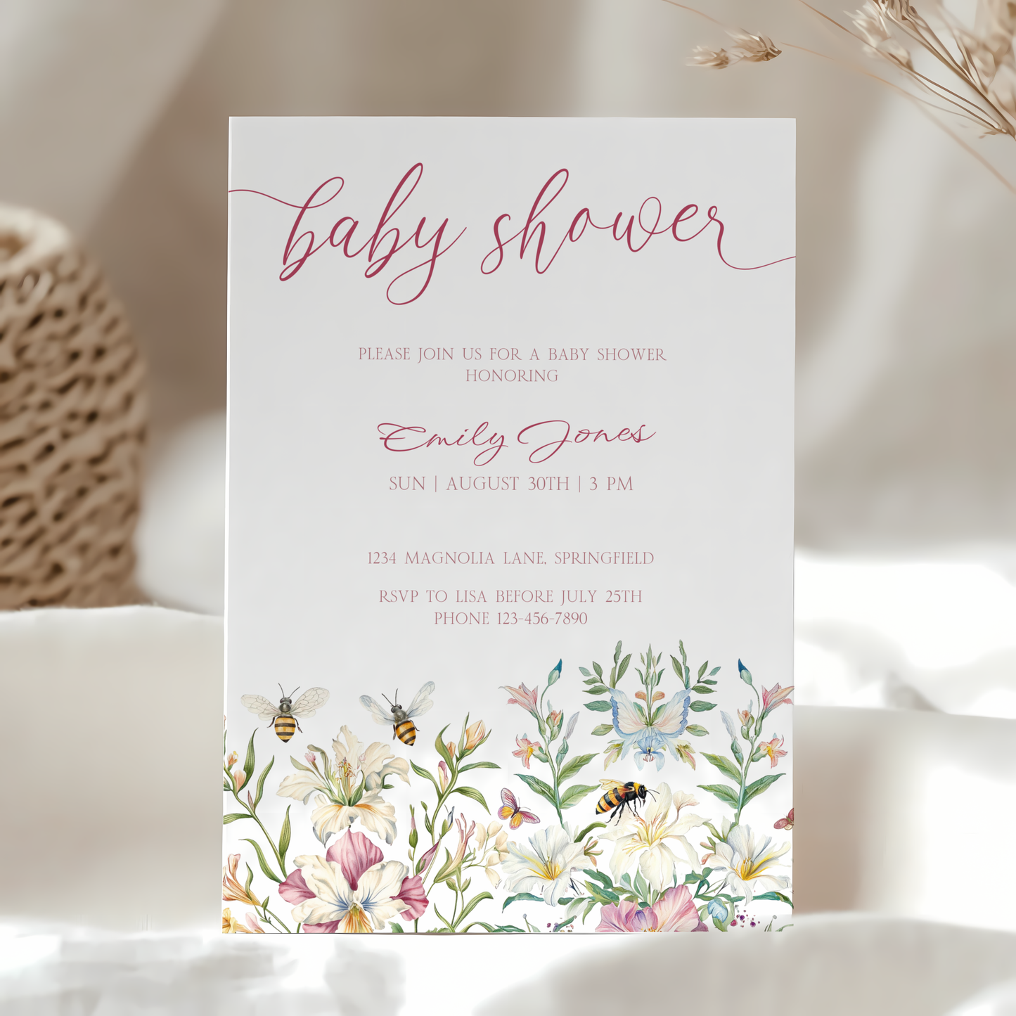 Baby Shower Invitation - Vintage Pastel Floral Elegant Garden Party BS135