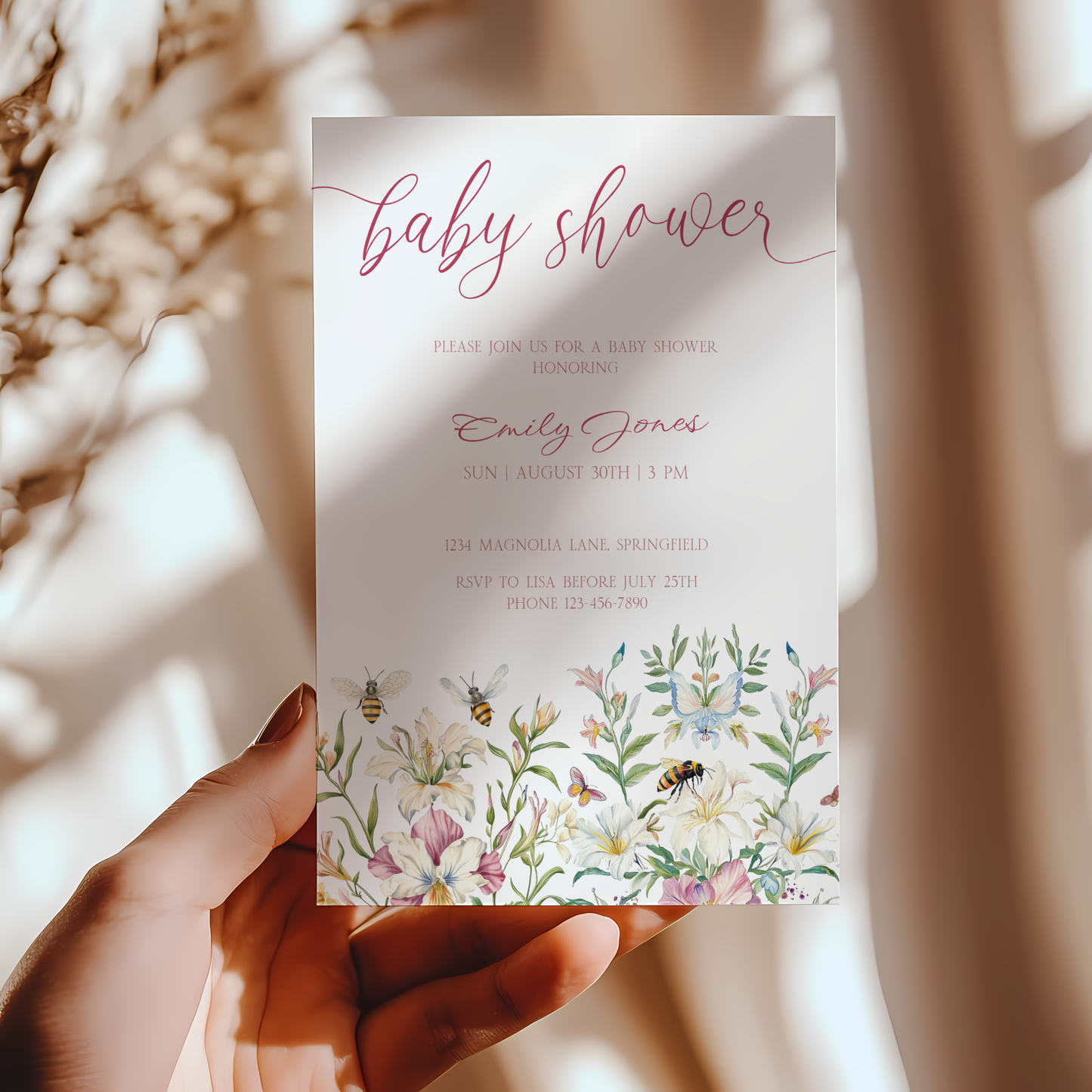 Baby Shower Invitation - Vintage Pastel Floral Elegant Garden Party BS135