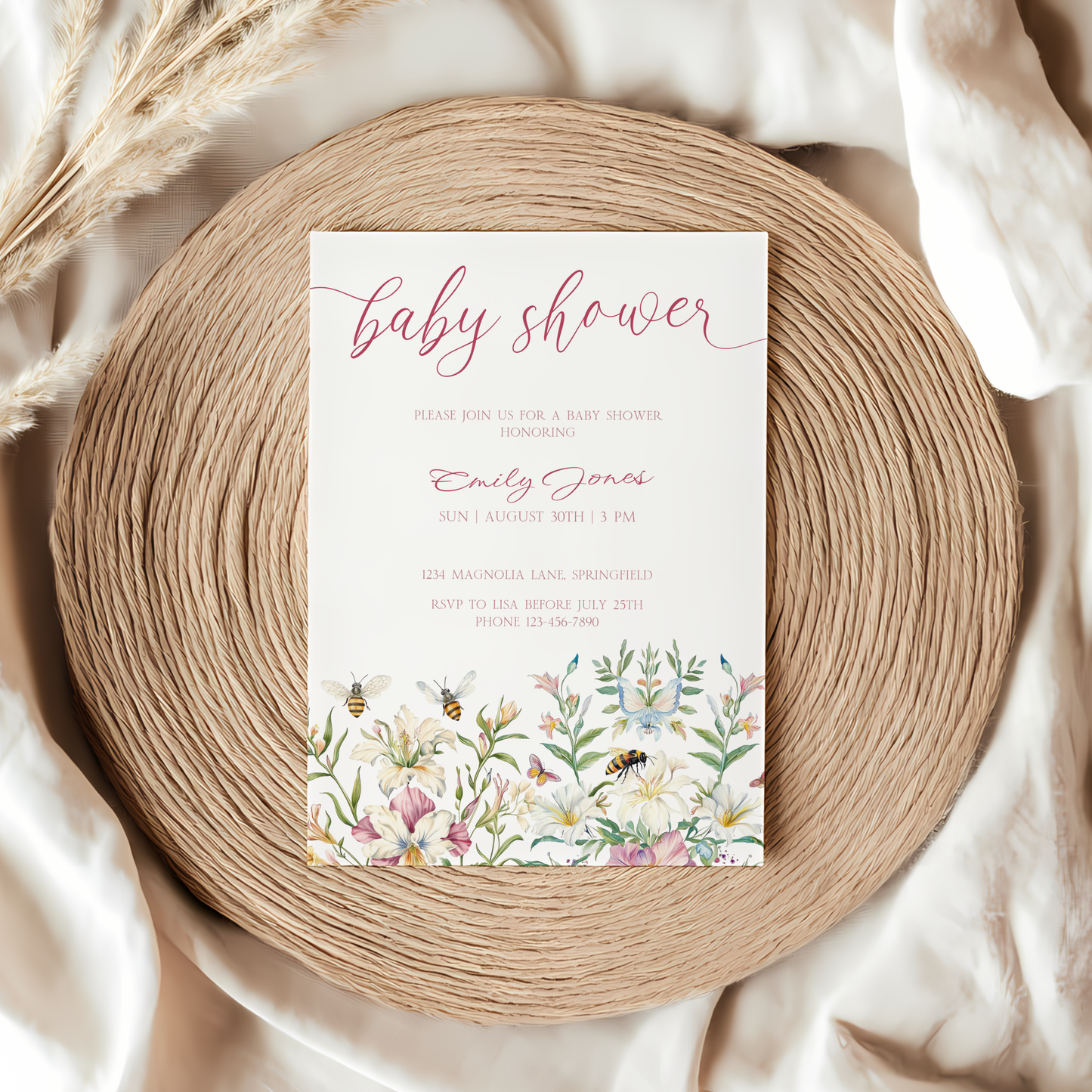 Baby Shower Invitation - Vintage Pastel Floral Elegant Garden Party BS135