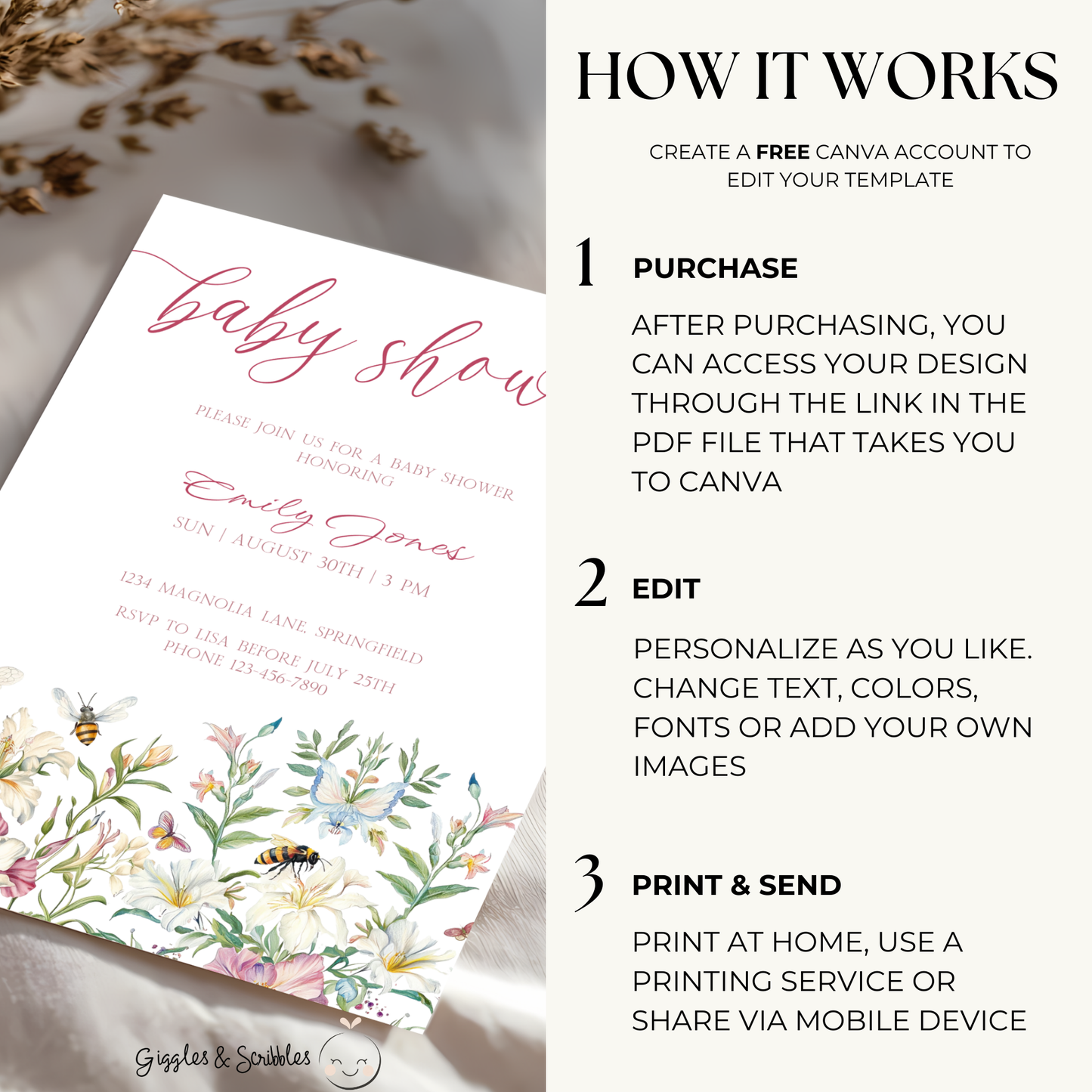 Baby Shower Invitation - Vintage Pastel Floral Elegant Garden Party BS135