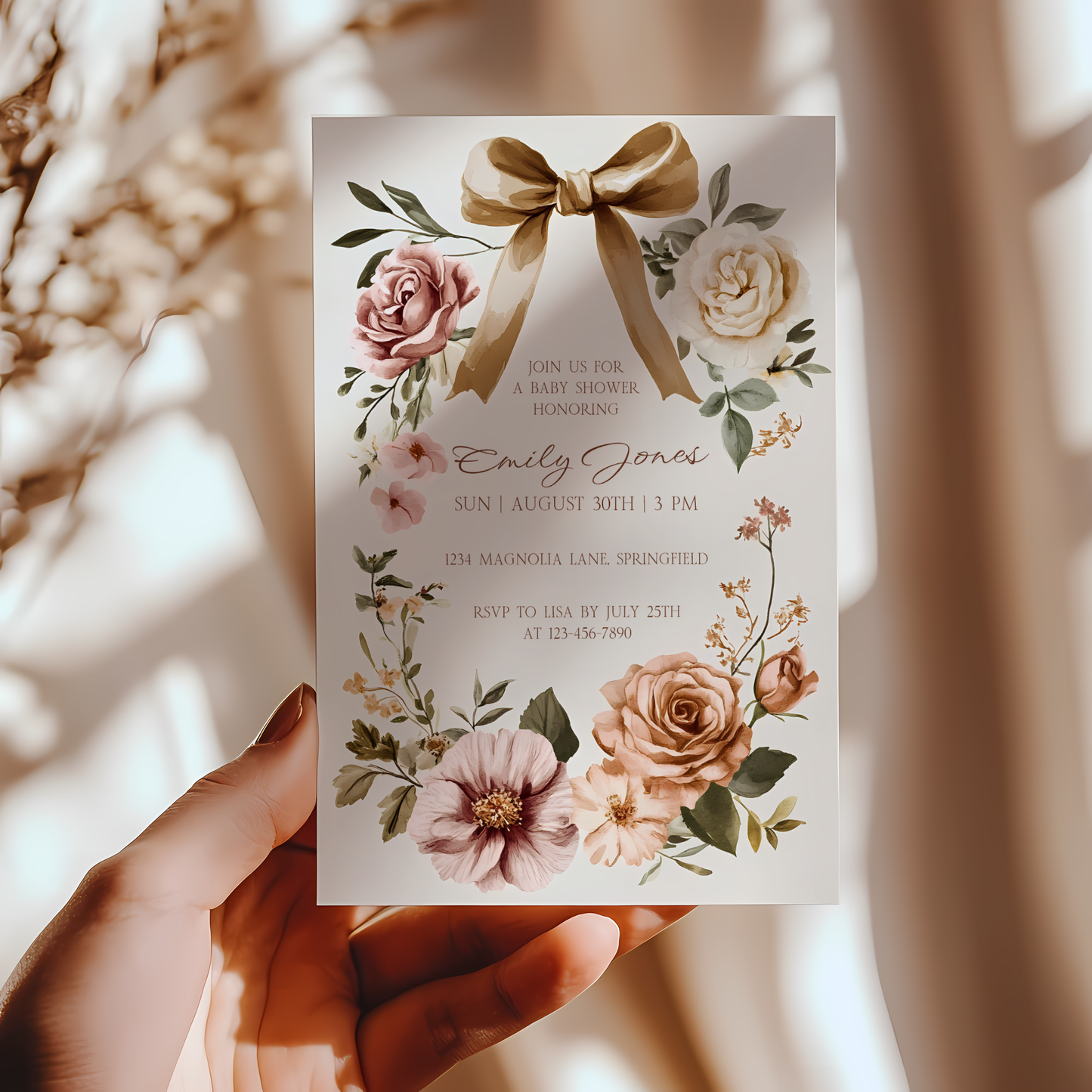Baby Shower Invitation - Elegant Vintage Floral Blush Gender Neutral BS125