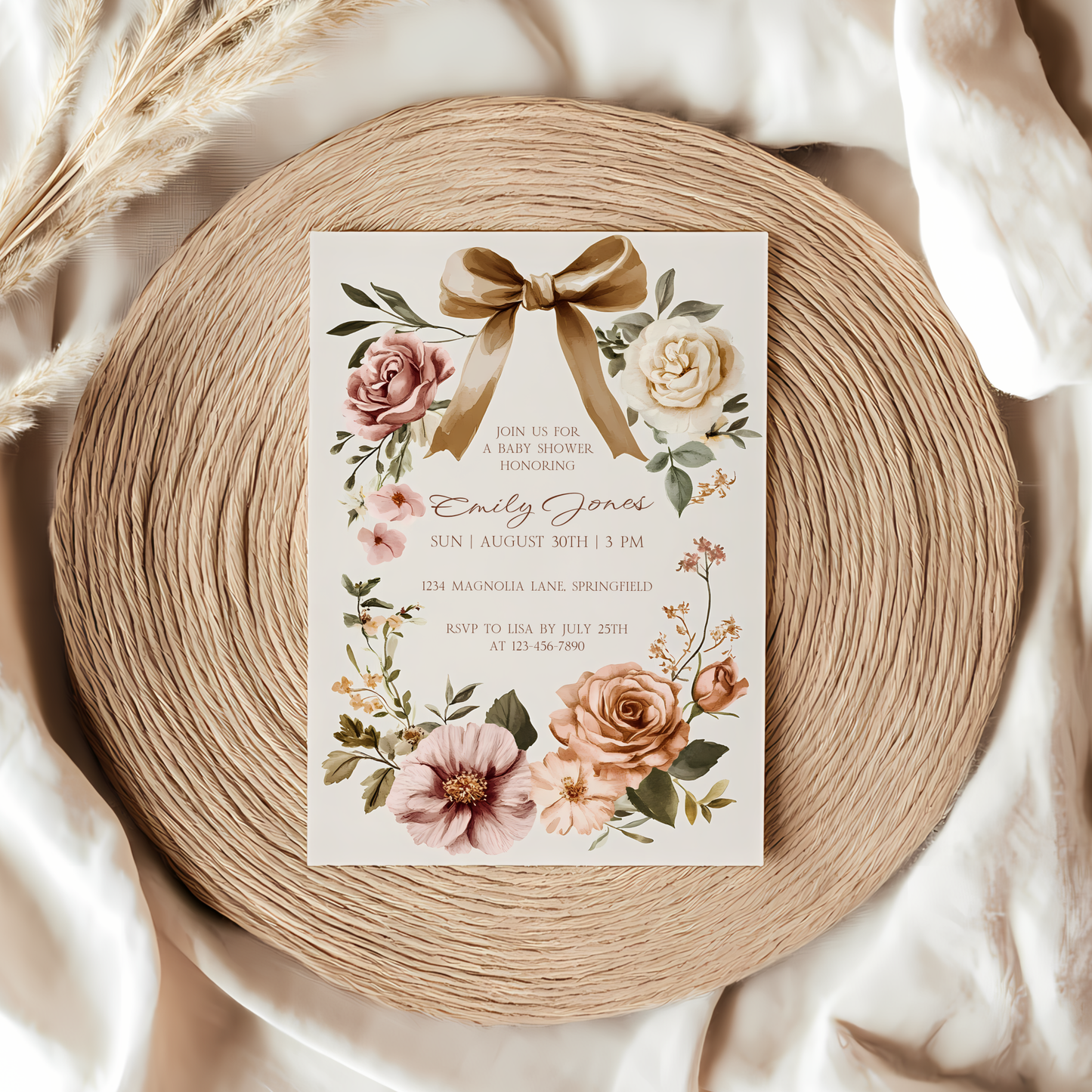 Baby Shower Invitation - Elegant Vintage Floral Blush Gender Neutral BS125