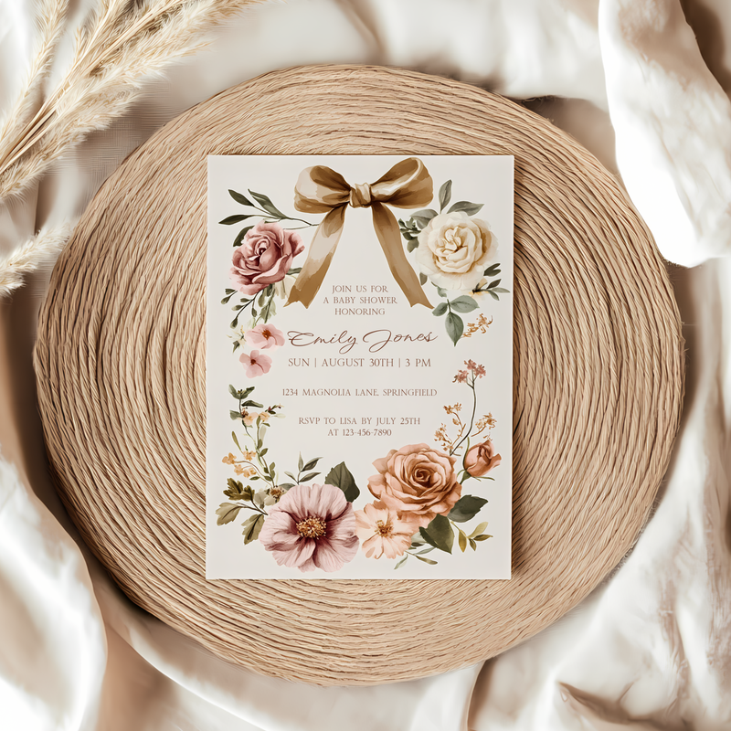 Baby Shower Invitation - Elegant Vintage Floral Blush Gender Neutral BS125