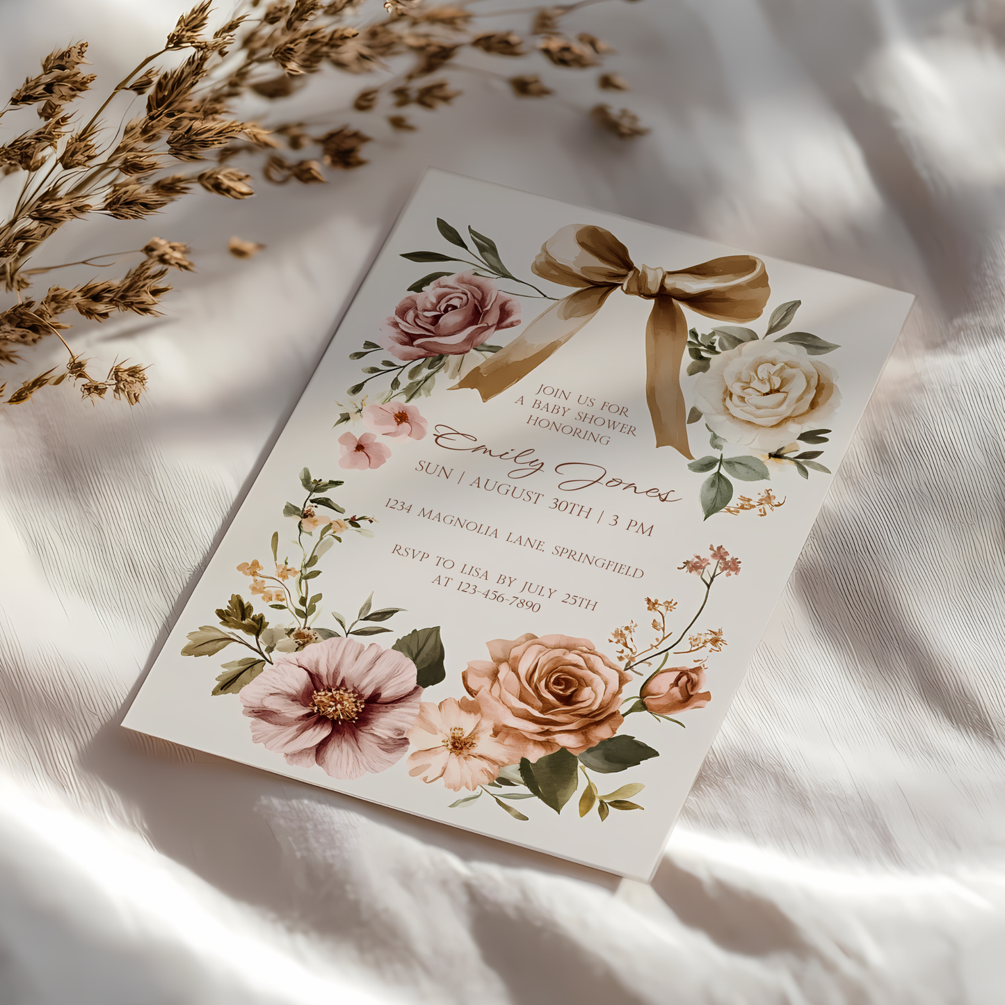 Baby Shower Invitation - Elegant Vintage Floral Blush Gender Neutral BS125