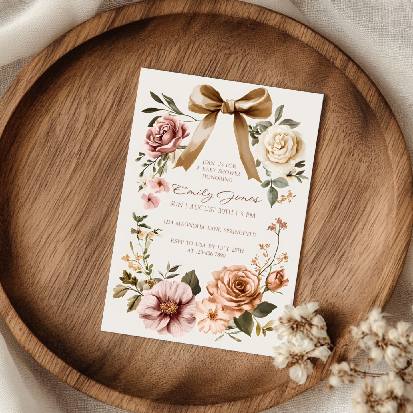 Baby Shower Invitation - Elegant Vintage Floral Blush Gender Neutral BS125