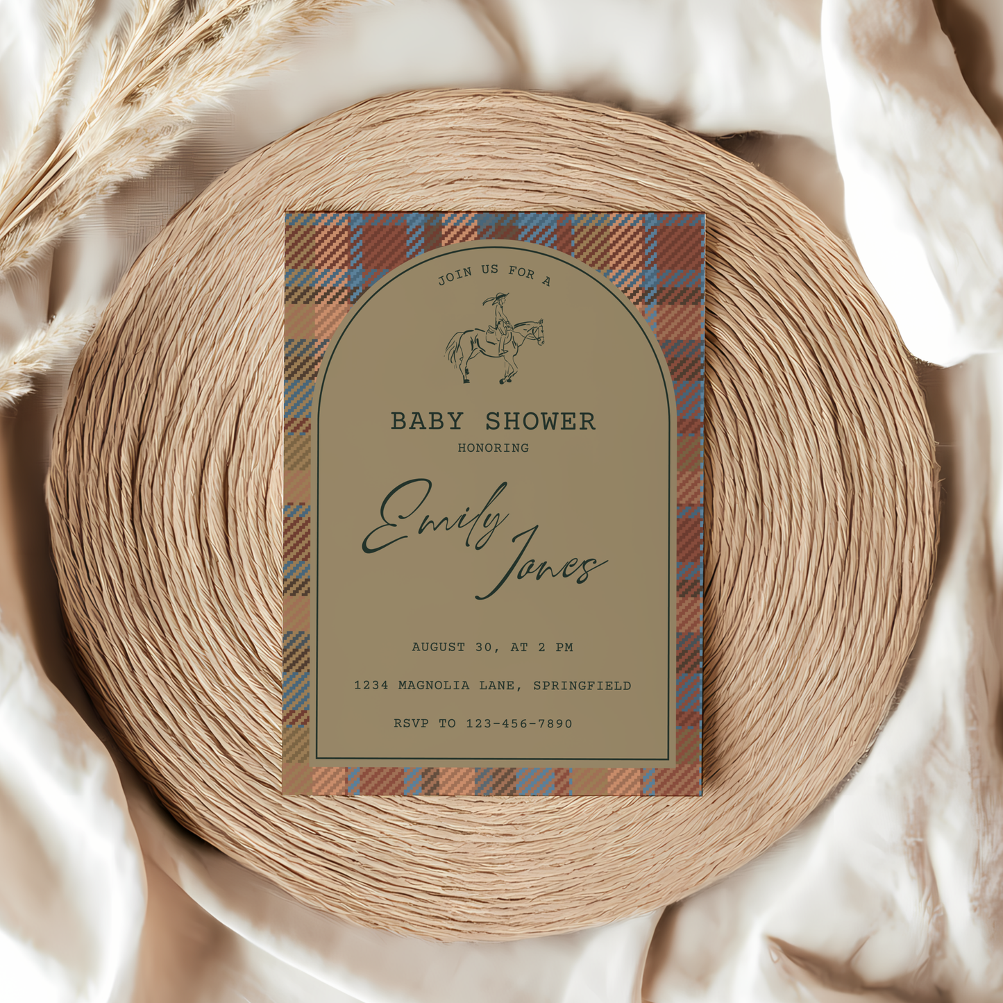 Baby Shower Invitation - Classic Tartan Polo Club Equestrian Theme BS128
