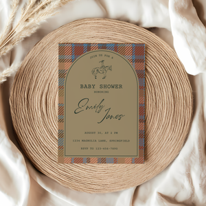 Baby Shower Invitation - Classic Tartan Polo Club Equestrian Theme BS128