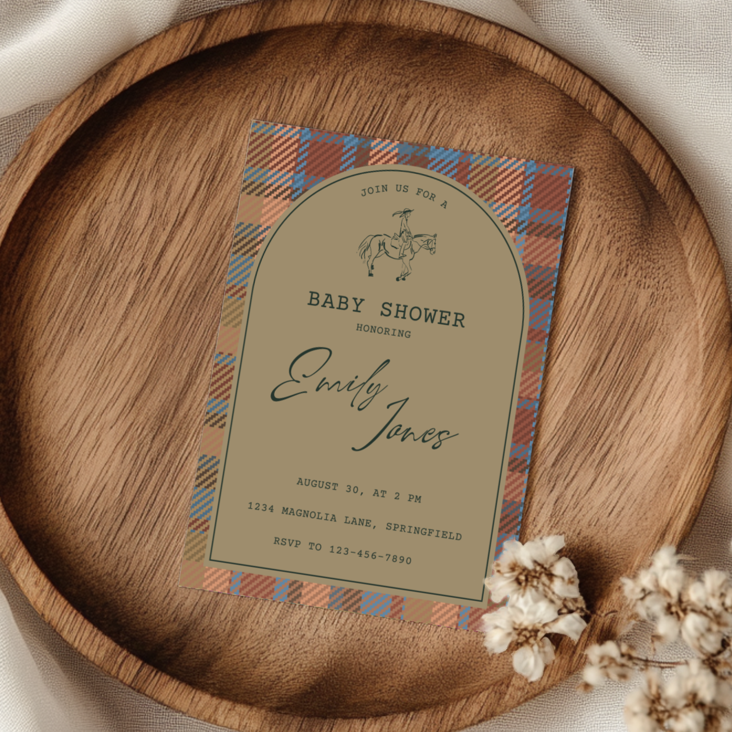 Baby Shower Invitation - Classic Tartan Polo Club Equestrian Theme BS128