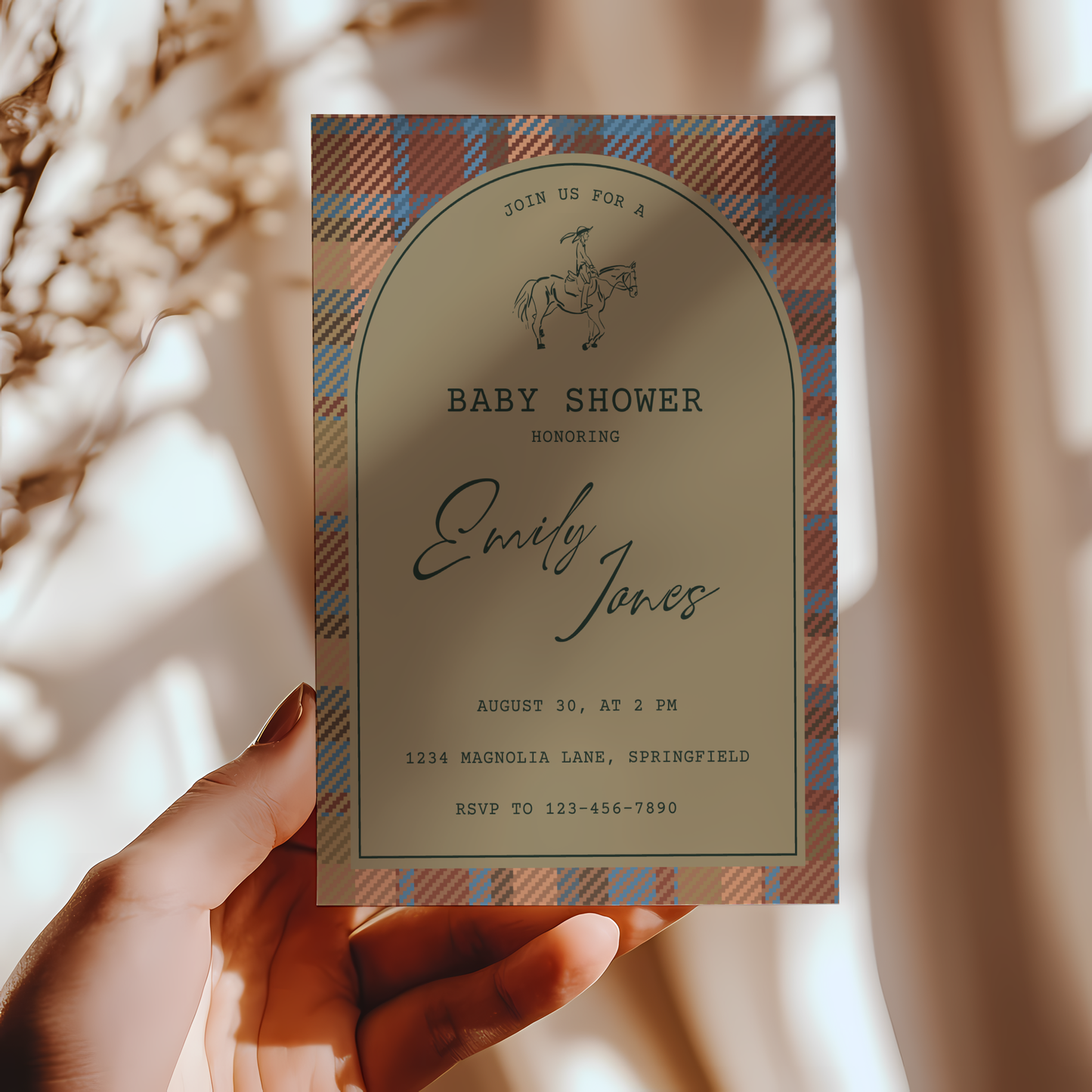 Baby Shower Invitation - Classic Tartan Polo Club Equestrian Theme BS128