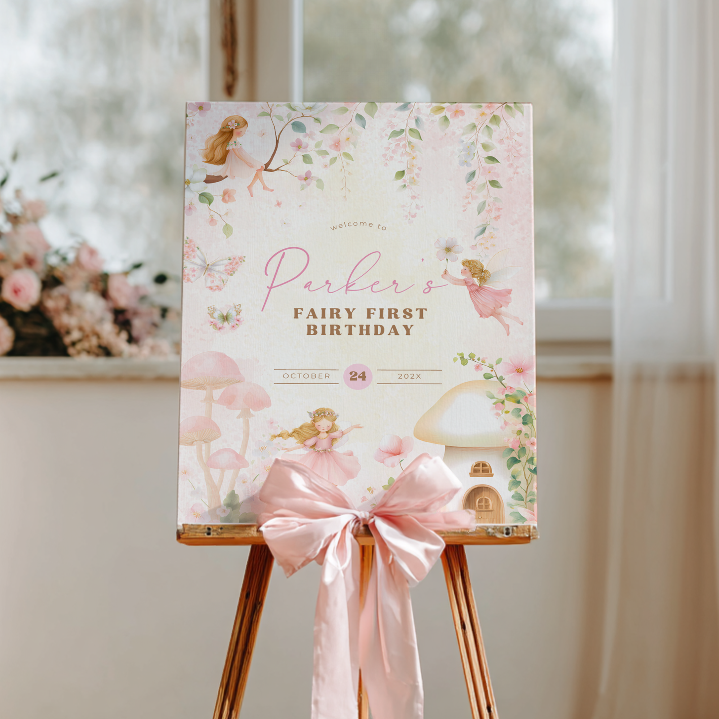 Fairy First Birthday Party Welcome Sign L77