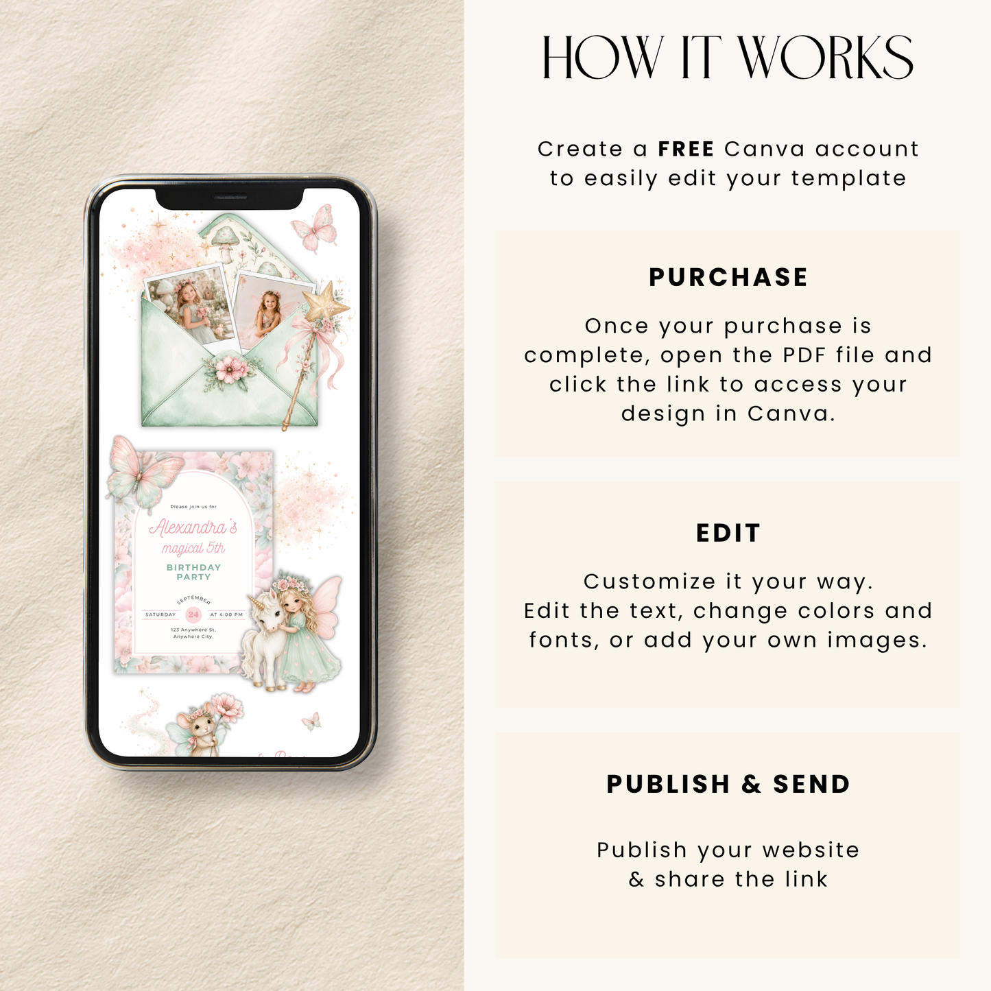 Magical Fairy Birthday Website Invitation with RSVP L99