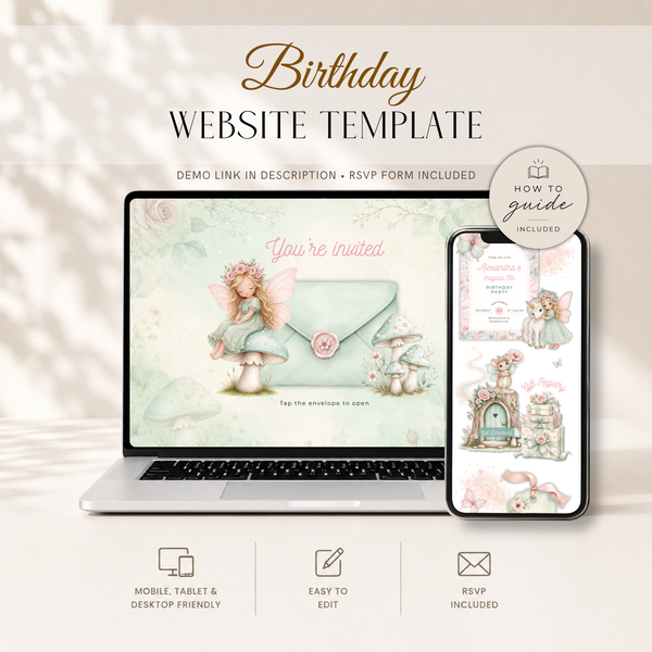 Magical Fairy Birthday Website Invitation with RSVP L99