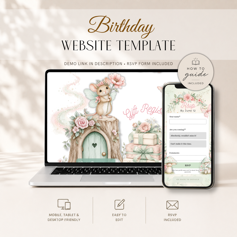 Magical Fairy Birthday Website Invitation with RSVP L99
