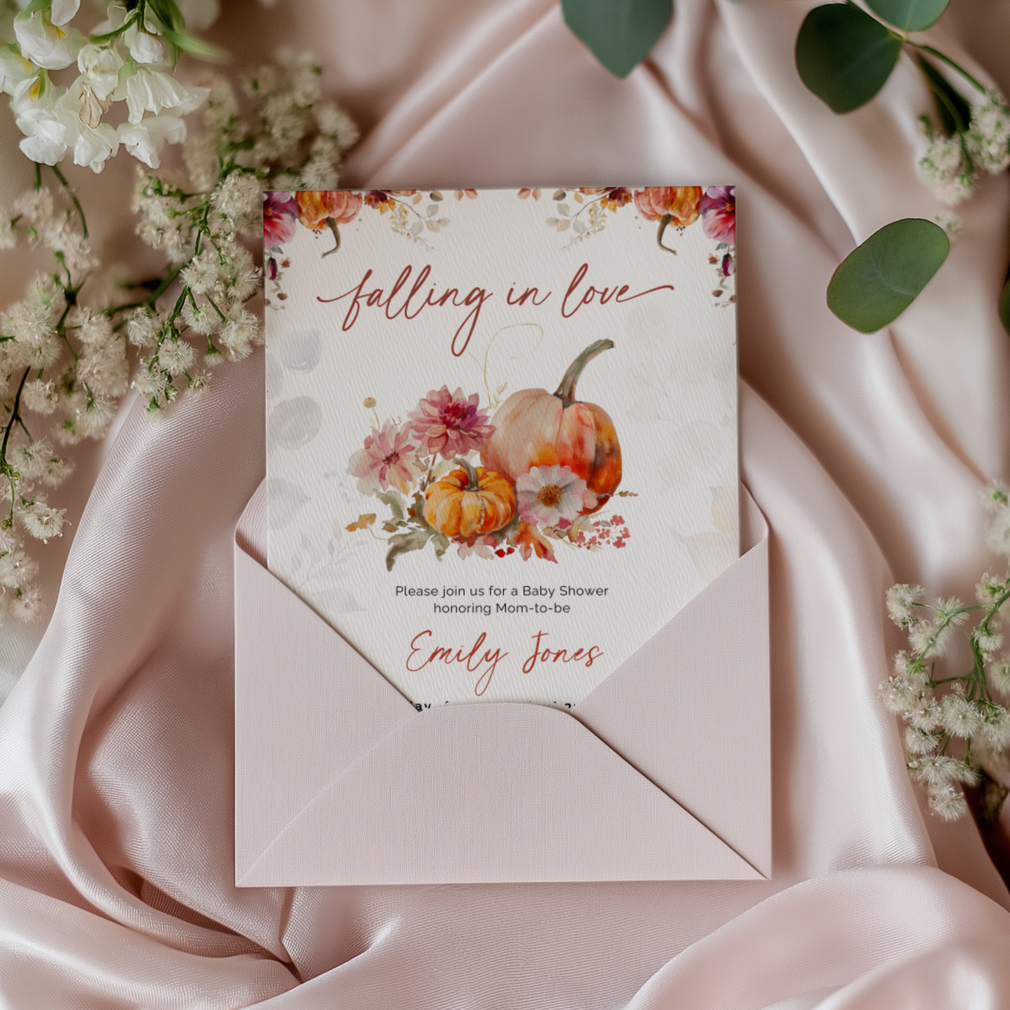 Baby Shower Invitation - Romantic Falling in Love Fall Florals BS178