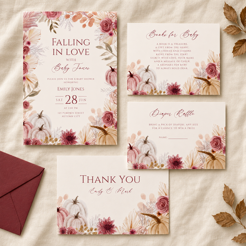 Falling in Love Baby Shower Invitation Bundle – Editable Fall Canva Template BS231