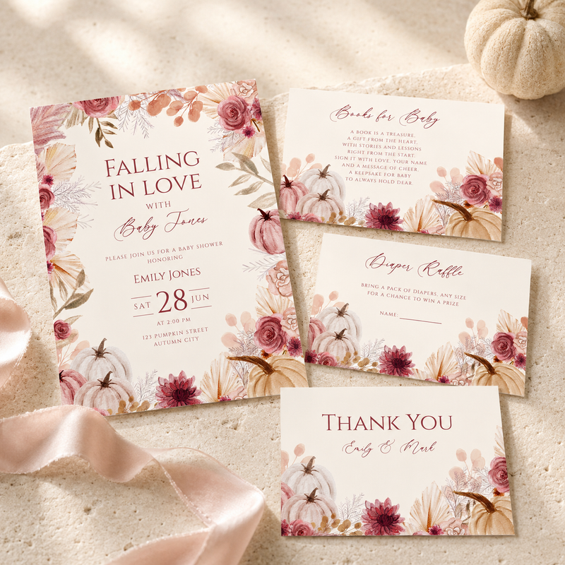 Falling in Love Baby Shower Invitation Bundle – Editable Fall Canva Template BS231