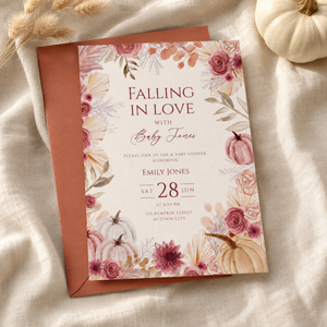 Falling in Love Baby Shower Invitation Bundle – Editable Fall Canva Template BS231