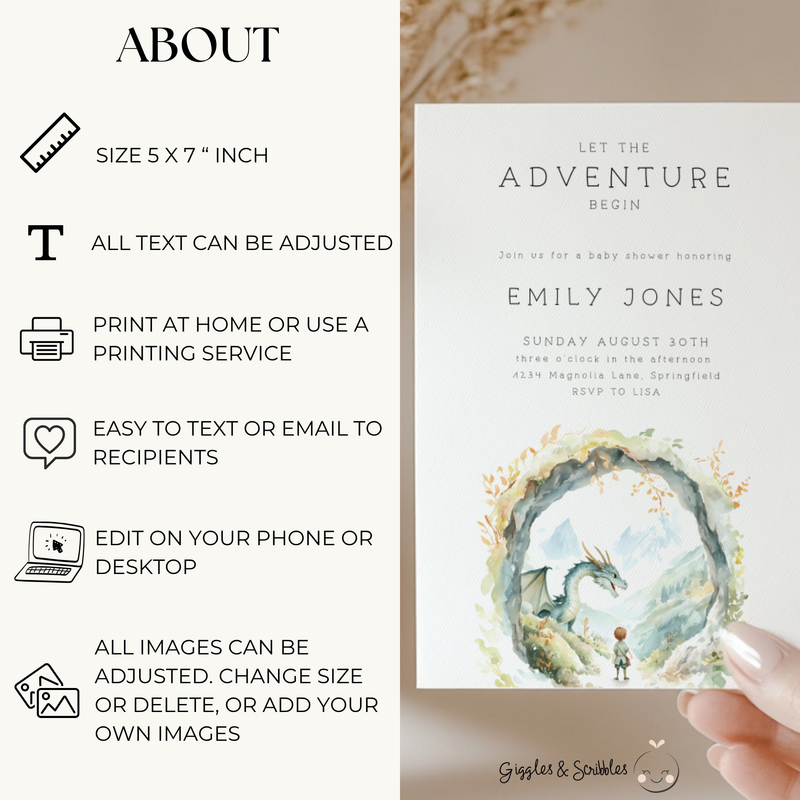 Baby Shower Invitation - Fantasy Dragon Adventure Begins BS198