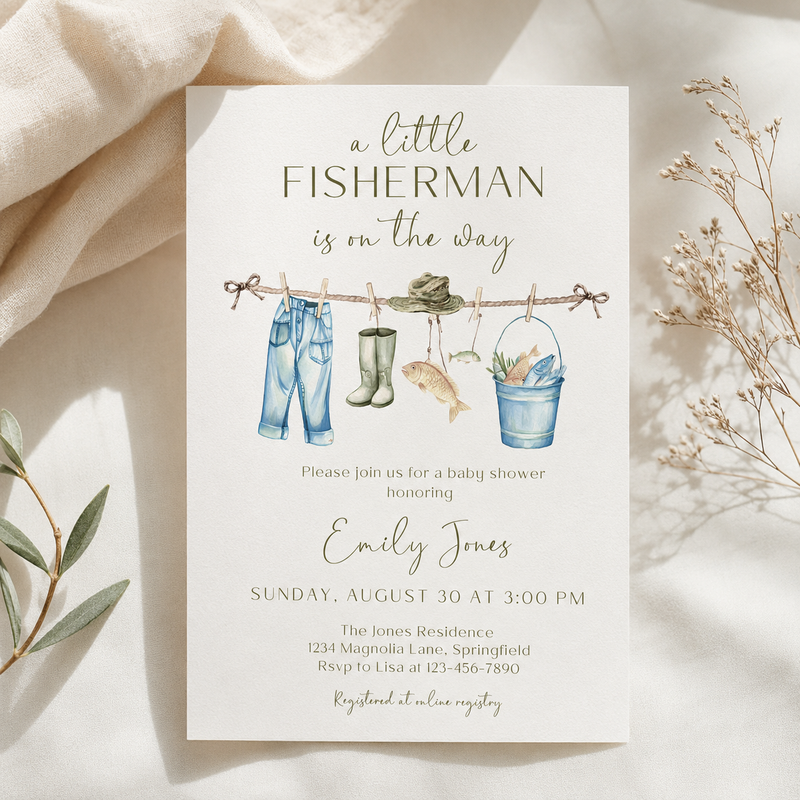 Little Fisherman Baby Shower Invitation Bundle BS160