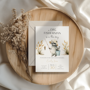 Baby Shower Invitation - A Little Fisherman Is On The Way Raccoon BS159