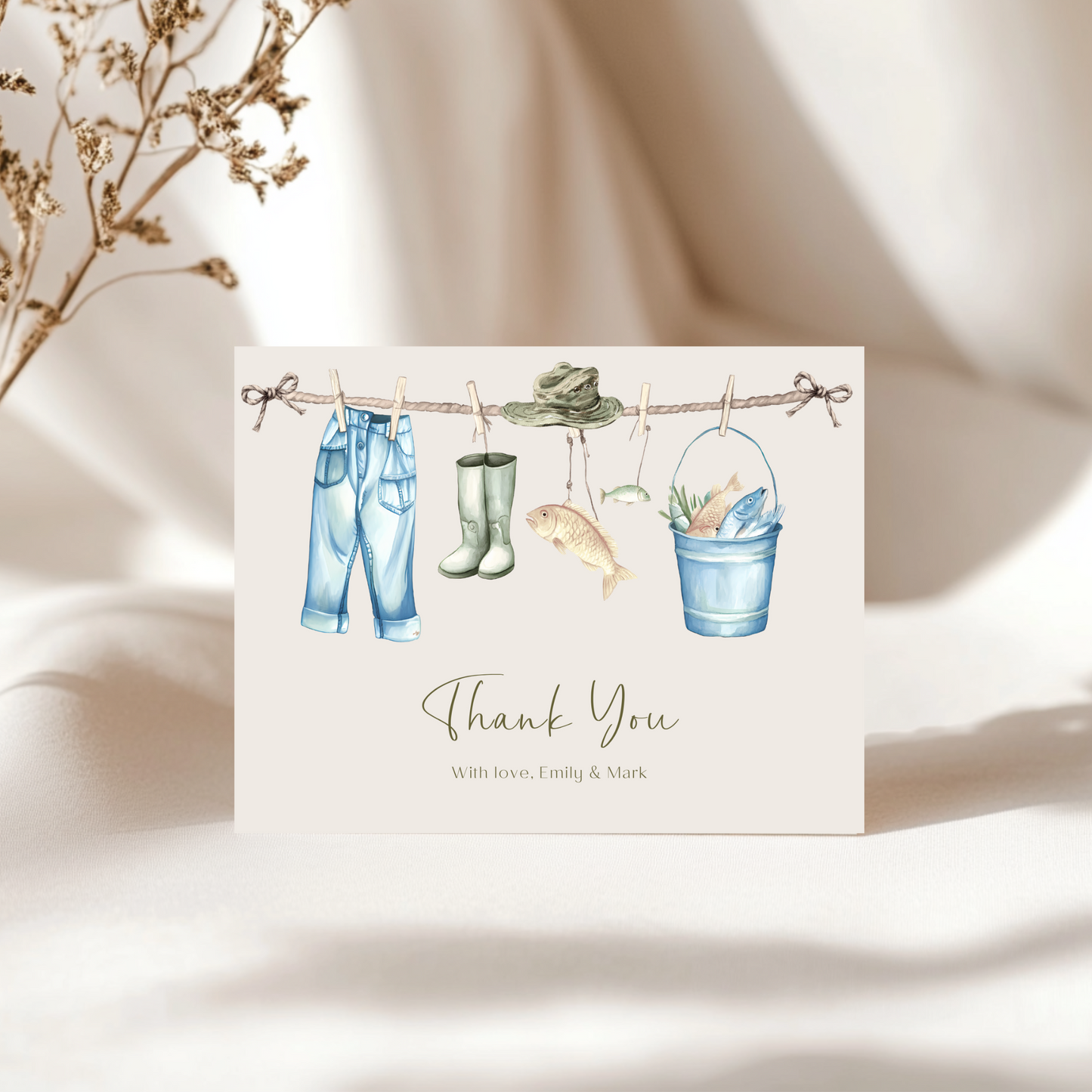 Baby Shower Invitation Bundle - Little Fisherman Is On The Way Beige Outdoors Hunting BS160