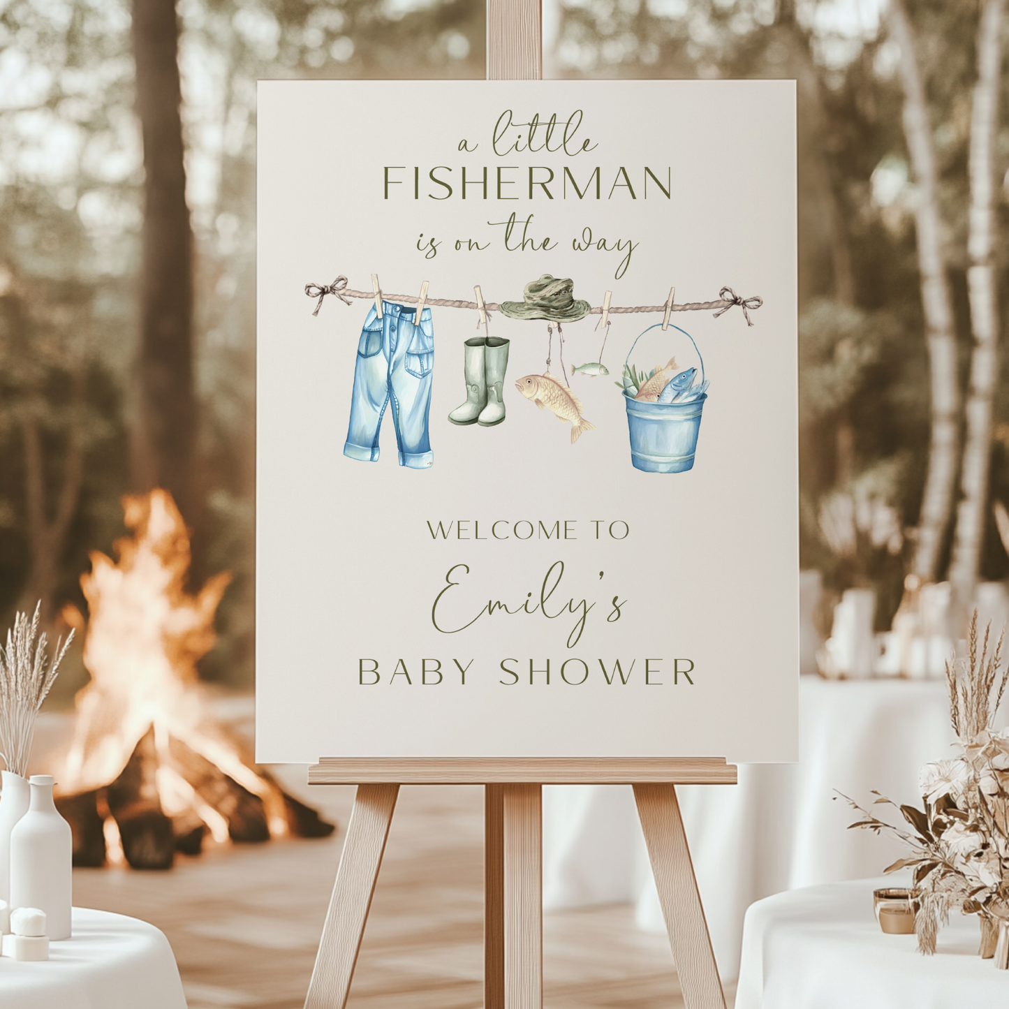 Baby Shower Welcome Sign - A Little Fisherman Is On The Way Fishing Gear Outdoors BS160